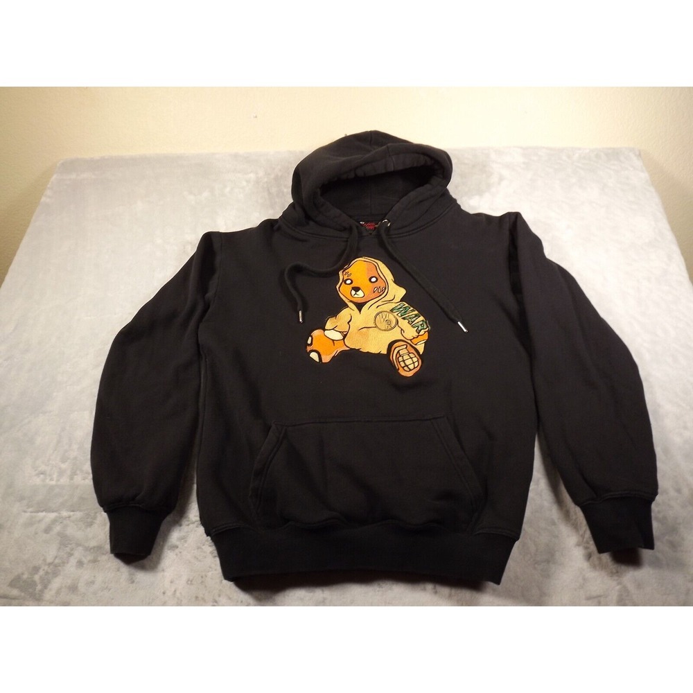 War‎ Ready Men Large Hooded Pullover Black Street Wear Orange Bear Logo Warm